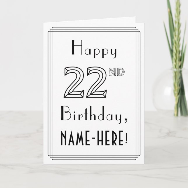 Tarjeta Feliz cumpleaños 22, estilo Art Deco con nombre pe (Anverso)