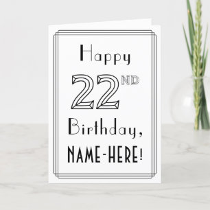 Tarjeta Feliz cumpleaños 22, estilo Art Deco con nombre pe