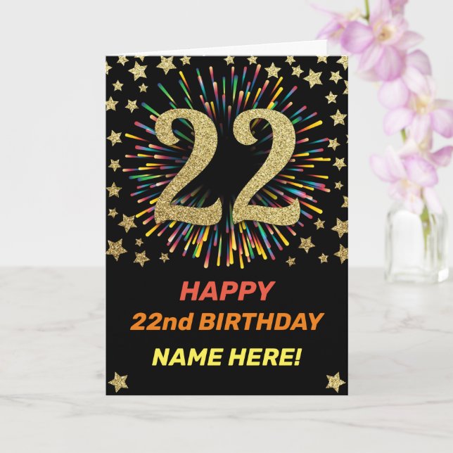 Tarjeta Feliz cumpleaños 22, fuegos artificiales de arcoir (Orquídea)