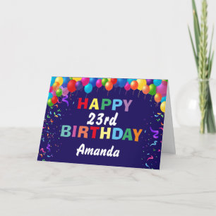 Tarjeta Feliz cumpleaños 23, azul de la Marina de los Glob