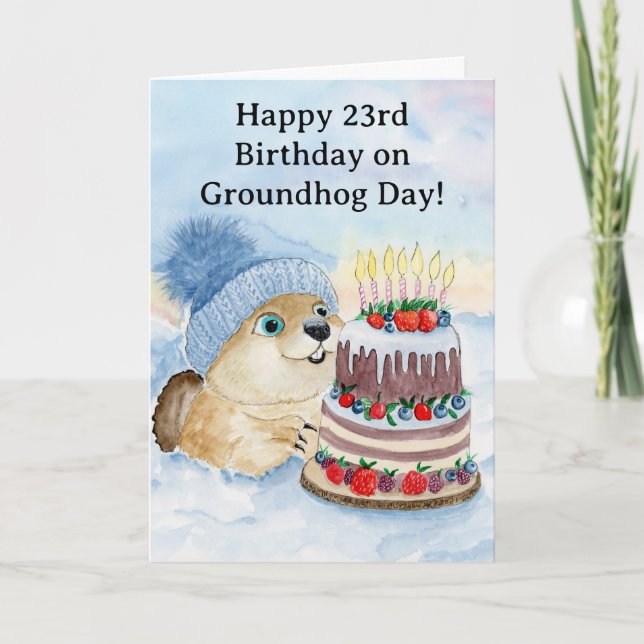 Tarjeta Feliz cumpleaños 23 de Día de la Marmota (Anverso)