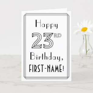 Tarjeta Feliz cumpleaños 23, estilo Art Deco con nombre pe