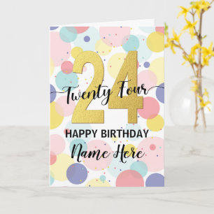 Tarjeta Feliz cumpleaños 24 a Pastel, mujer de oro arco ir
