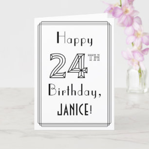 Tarjeta Feliz cumpleaños 24, estilo Art Deco con nombre pe
