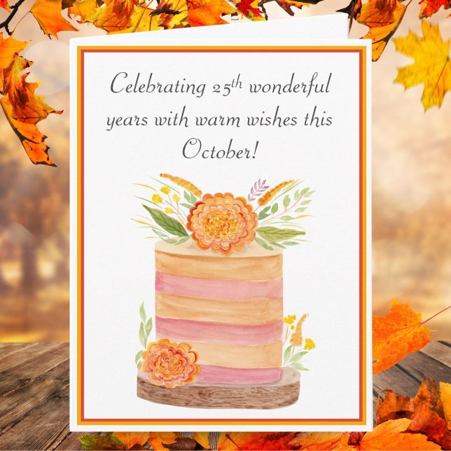 Tarjeta Feliz cumpleaños 25 Octubre Marigolds en pastel (Subido por el creador)