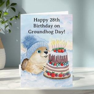 Tarjeta Feliz cumpleaños 28 del Día de la Marmota