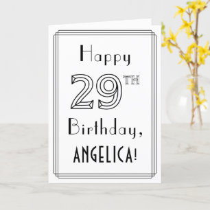 Tarjeta Feliz cumpleaños 29, estilo Art Deco con nombre pe