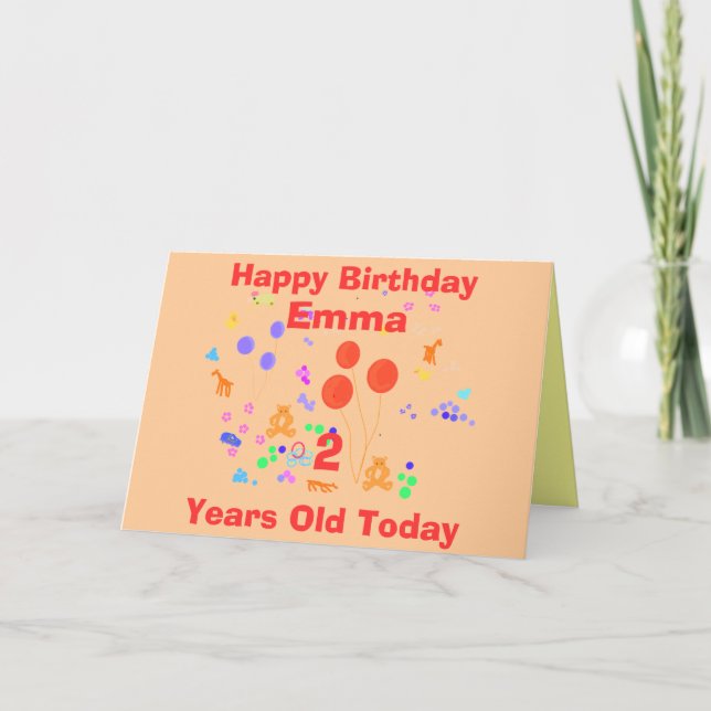 Tarjeta Feliz cumpleaños 2 años (Anverso)