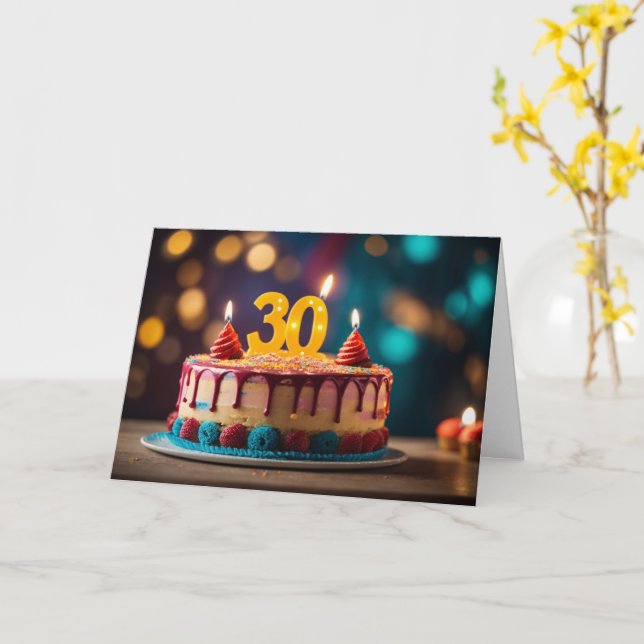 Tarjeta Feliz cumpleaños, 30, (flor amarilla)
