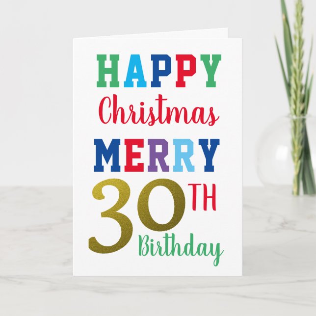 Tarjeta Feliz cumpleaños 30 a Navidades coloridos (Anverso)
