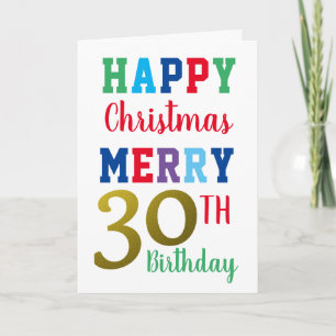 Tarjeta Feliz cumpleaños 30 a Navidades coloridos