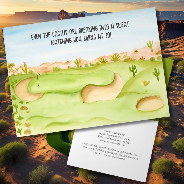Tarjeta Feliz cumpleaños 30 Campo de Golf Desierto Acuarel (Subido por el creador)
