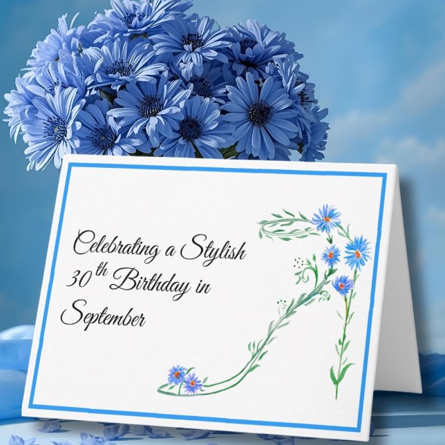Tarjeta Feliz cumpleaños 30 de septiembre Flores Aster Azu (Subido por el creador)