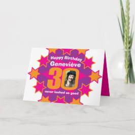 Tarjeta Feliz cumpleaños 30 estrellas rosa foto de nombre 