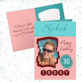 Tarjeta Feliz cumpleaños 30 hoy agrega foto a la menta bor