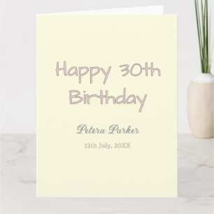 Tarjeta feliz cumpleaños 30 rosa amarillo gris nombre en p