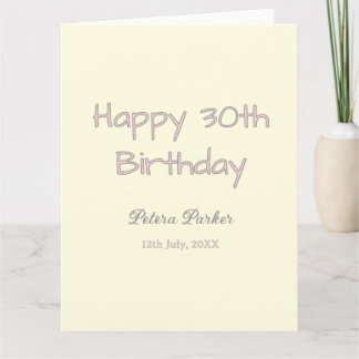 Tarjeta feliz cumpleaños 30 rosa amarillo gris nombre en p