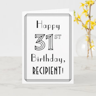 Tarjeta Feliz cumpleaños 31, estilo Art Deco con nombre pe