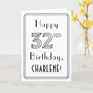 Tarjeta Feliz cumpleaños 32, estilo Art Deco con nombre pe