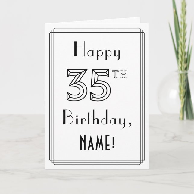 Tarjeta Feliz cumpleaños 35, estilo Art Deco con nombre pe (Anverso)
