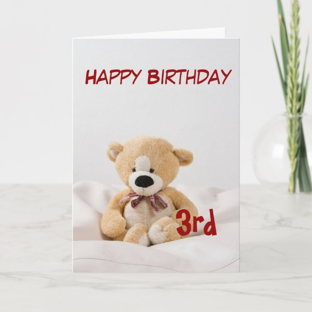 Tarjeta Feliz cumpleaños 3, tema del oso de peluche (Anverso)