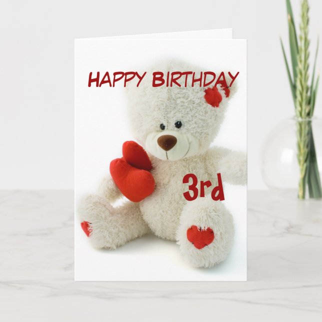 Tarjeta Feliz cumpleaños 3, tema del oso de Teddy (Anverso)