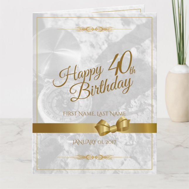 Tarjeta Feliz cumpleaños 40 con lazo dorado (Anverso)
