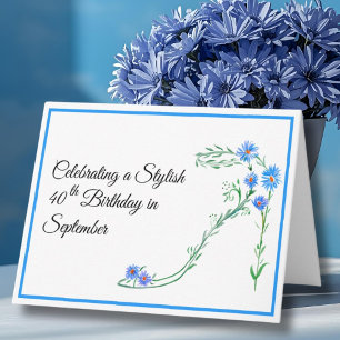 Tarjeta Feliz cumpleaños 40 de septiembre Flores Aster Azu