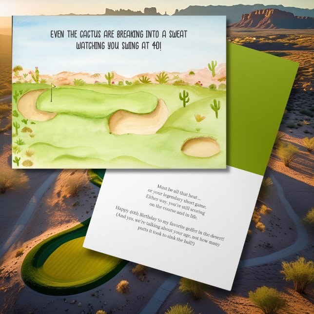 Tarjeta Feliz cumpleaños 40 Desert Golf Course Acuarela (Subido por el creador)