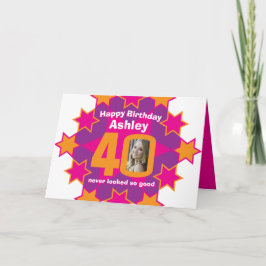 Tarjeta Feliz cumpleaños 40 estrellas rosa nombre personal