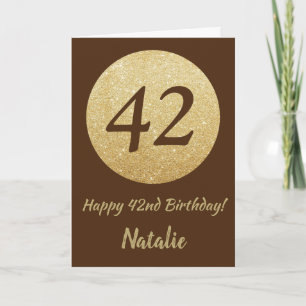 Tarjeta Feliz cumpleaños 42 Brown y Gold Glitter Card