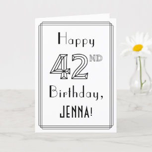 Tarjeta Feliz cumpleaños 42, estilo Art Deco con nombre pe