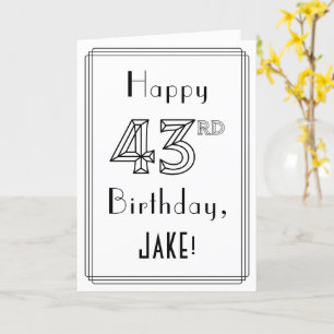 Tarjeta Feliz cumpleaños 43, estilo Art Deco con nombre pe