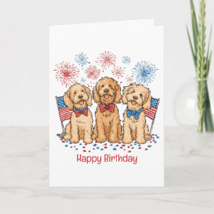 Tarjeta Feliz Cumpleaños 4 De Julio Goldendoodle Dogs