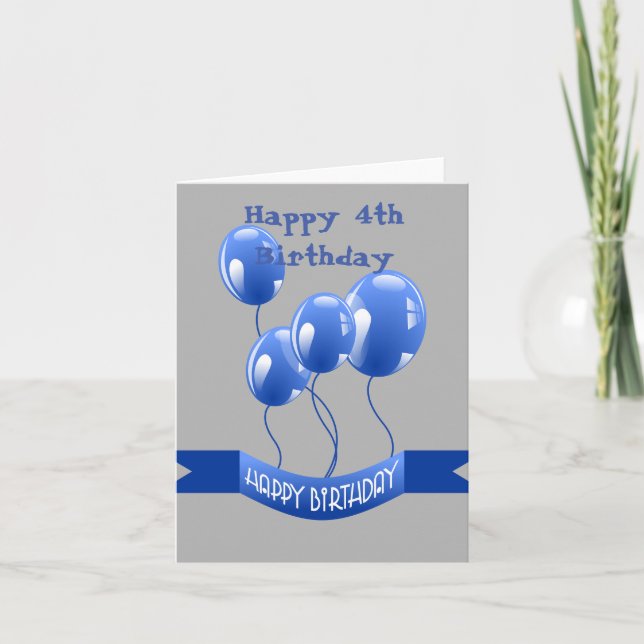 Tarjeta Feliz cumpleaños 4 globos azules (Anverso)