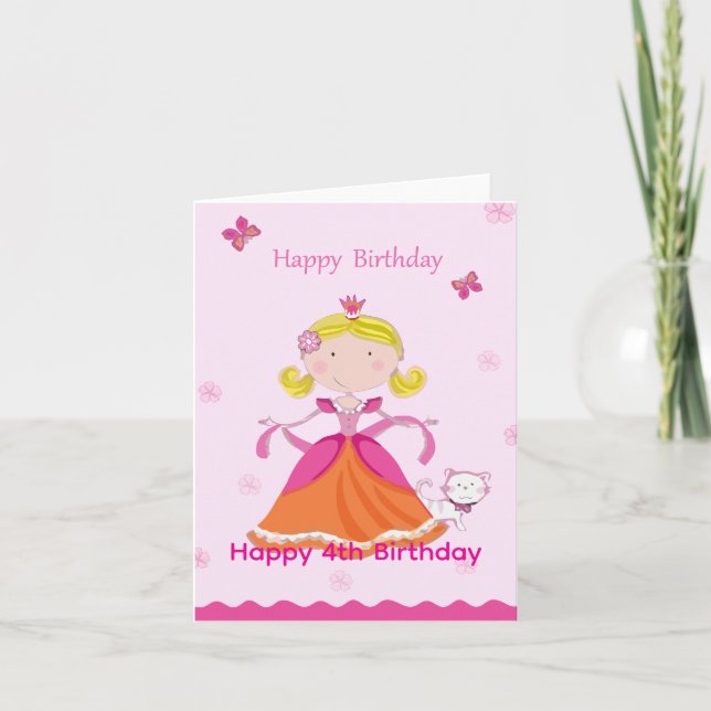 Tarjeta Feliz cumpleaños 4 Princesa (Anverso)