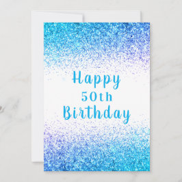 Tarjeta Feliz cumpleaños 50.ª tipografía Purpurina azul