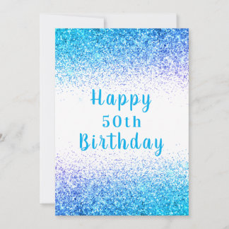 Tarjeta Feliz cumpleaños 50.ª tipografía Purpurina azul