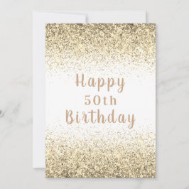 Tarjeta Feliz cumpleaños 50 a la tipografía Purpurina de o