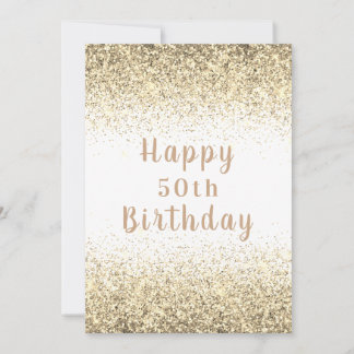 Tarjeta Feliz cumpleaños 50 a la tipografía Purpurina de o