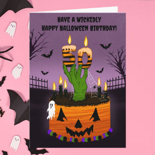 Tarjeta Feliz cumpleaños 50 de Halloween Pastel Espeluznan