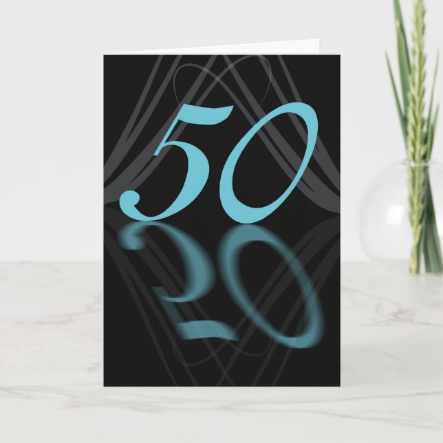 Tarjeta Feliz cumpleaños 50 elegante, espejo 50, cumpleaño (Anverso)