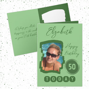 Tarjeta Feliz cumpleaños 50 hoy agrega foto verde