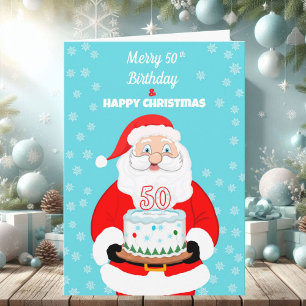 Tarjeta Feliz Cumpleaños 50 Navidad Santa 