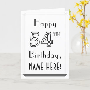 Tarjeta Feliz cumpleaños 54, estilo Art Deco con nombre pe