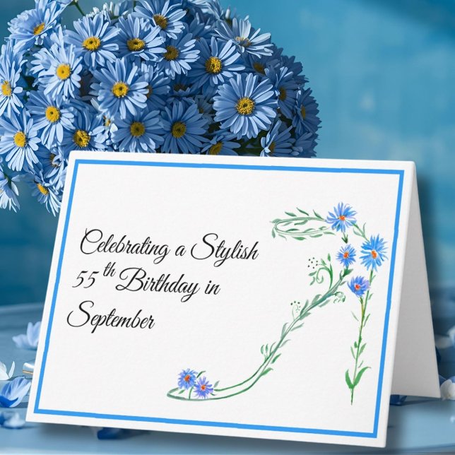 Tarjeta Feliz cumpleaños 55 de septiembre flores aster azu (Subido por el creador)