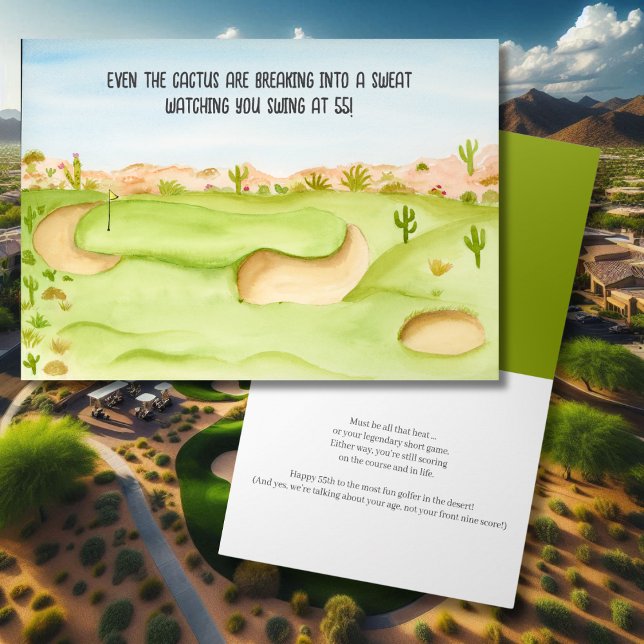 Tarjeta Feliz cumpleaños 55 Desert Golf Course Acuarela (Subido por el creador)