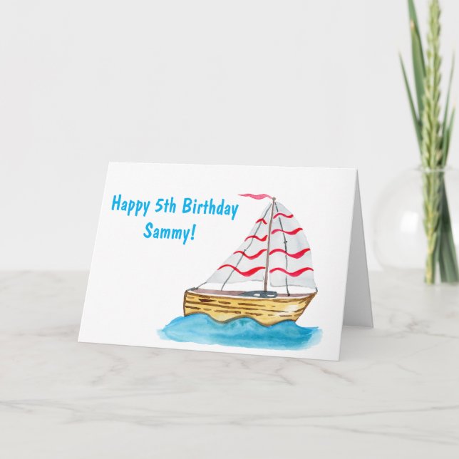 Tarjeta Feliz cumpleaños 5 Barco acuático (Anverso)