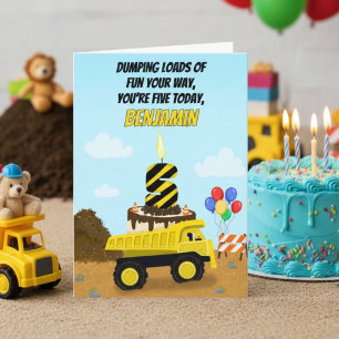 Tarjeta Feliz cumpleaños 5 Personaliza Camión de Volteo