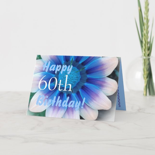 Tarjeta FELIZ CUMPLEAÑOS 60 con Flor azul mágica (Anverso)